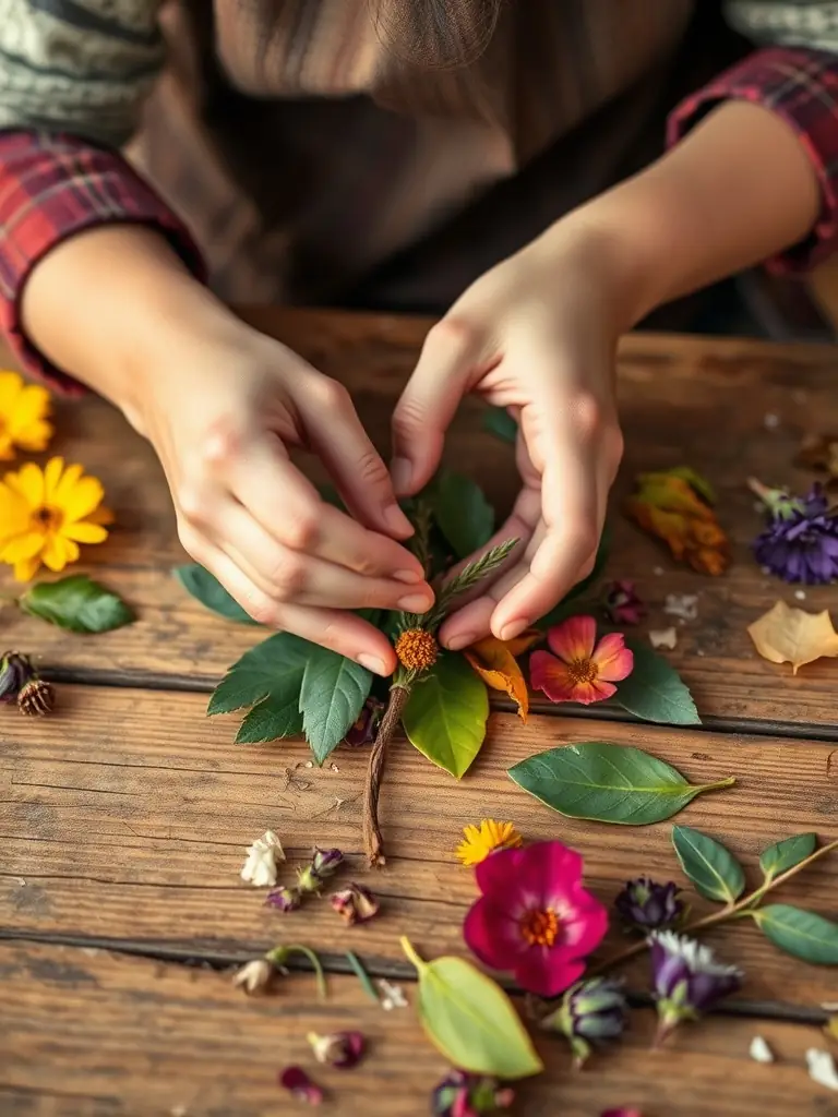 Participants engaged in hands-on sculpture creation using recycled and natural materials in an outdoor setting, representing the Art and Environmental Workshops.